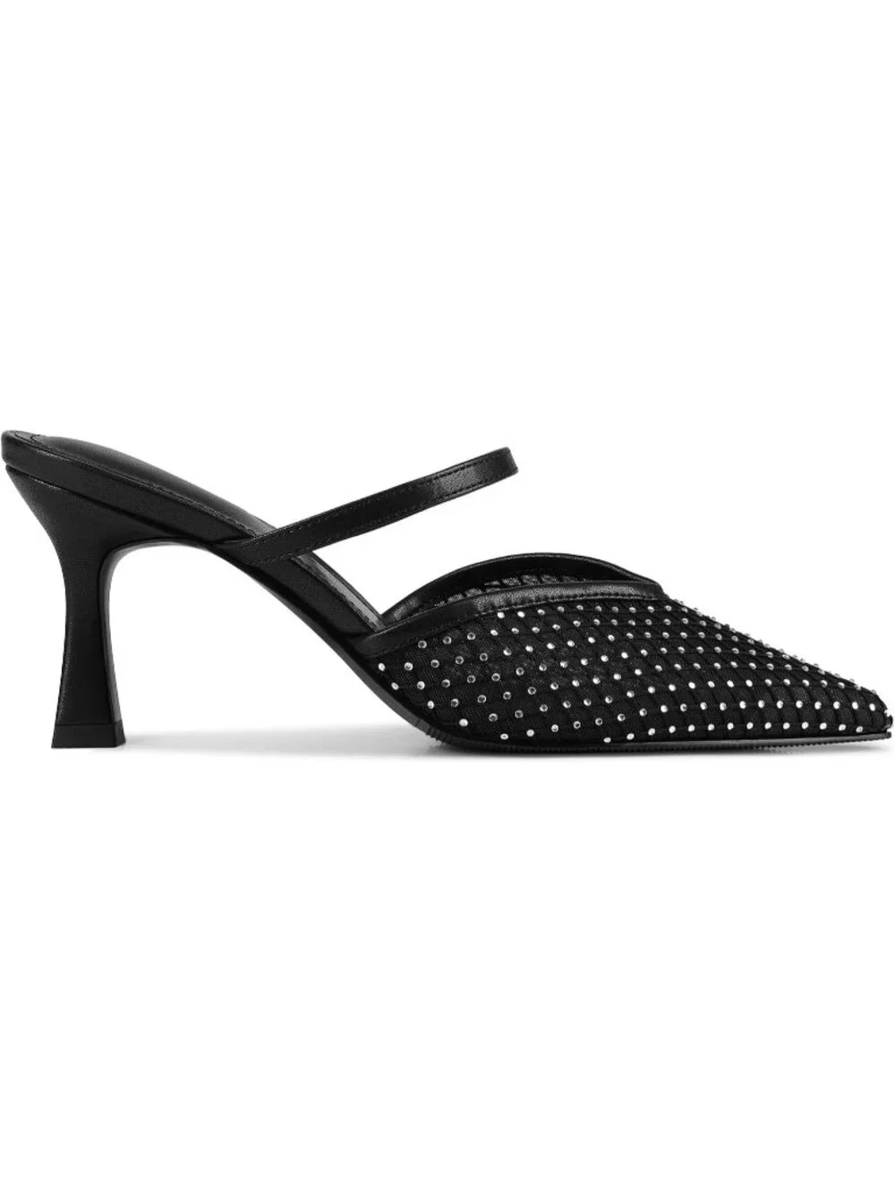Women's Black-Rhinestone High Heel Mules Pointy Toe Pumps Memory Foam Insole